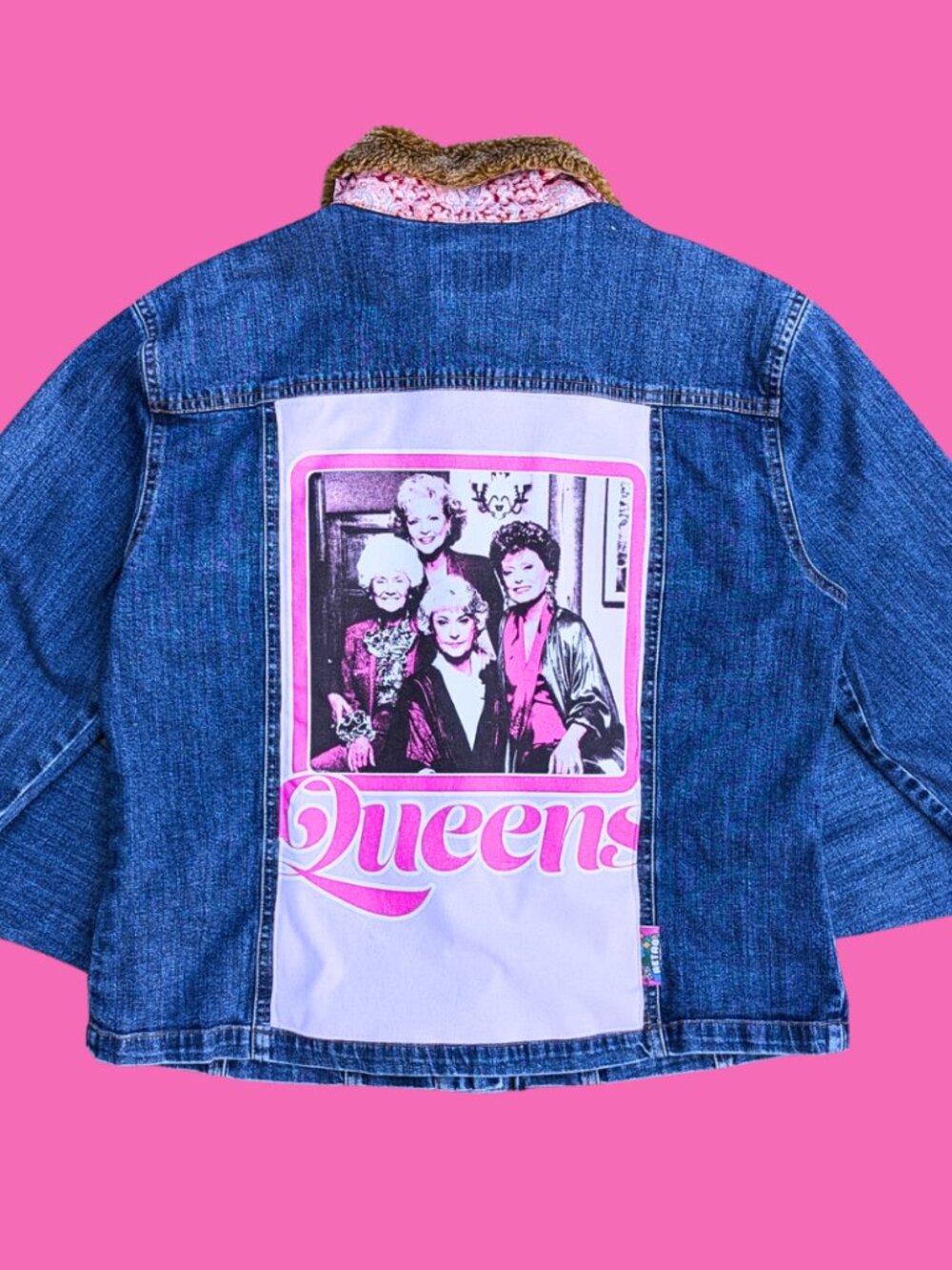 Golden Girls ''Queens'' Upcycled T-Shirt Denim Jacket Size L for Women
